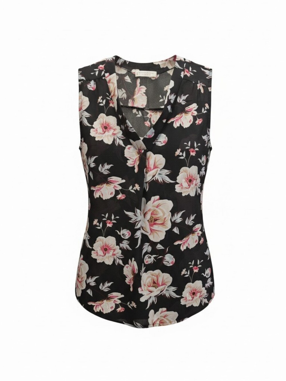 Jon & Anna Contemporary Women's Large Floral Sleeveless V-Neck Top Black